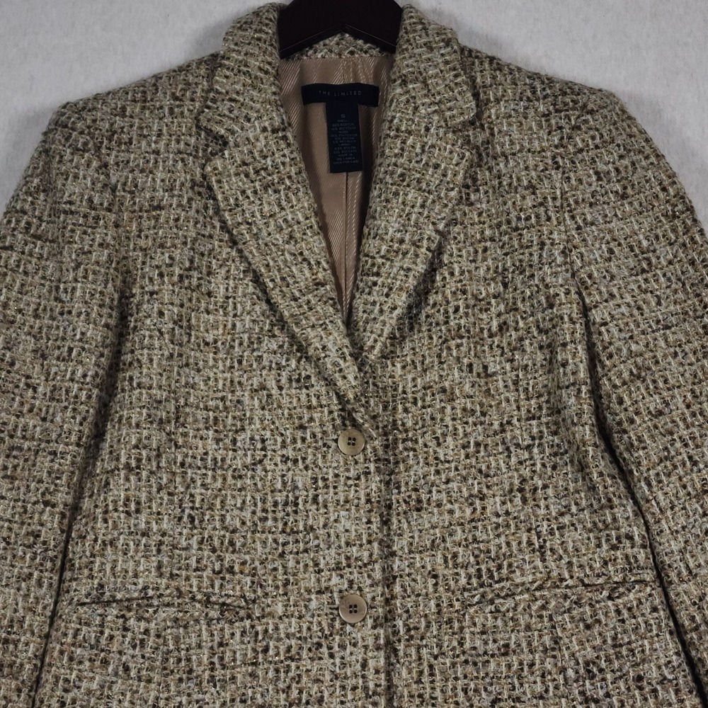 Tweed Blazer Womens Small Brown Gold Tweed Jacket Wool Blend Dark Academia